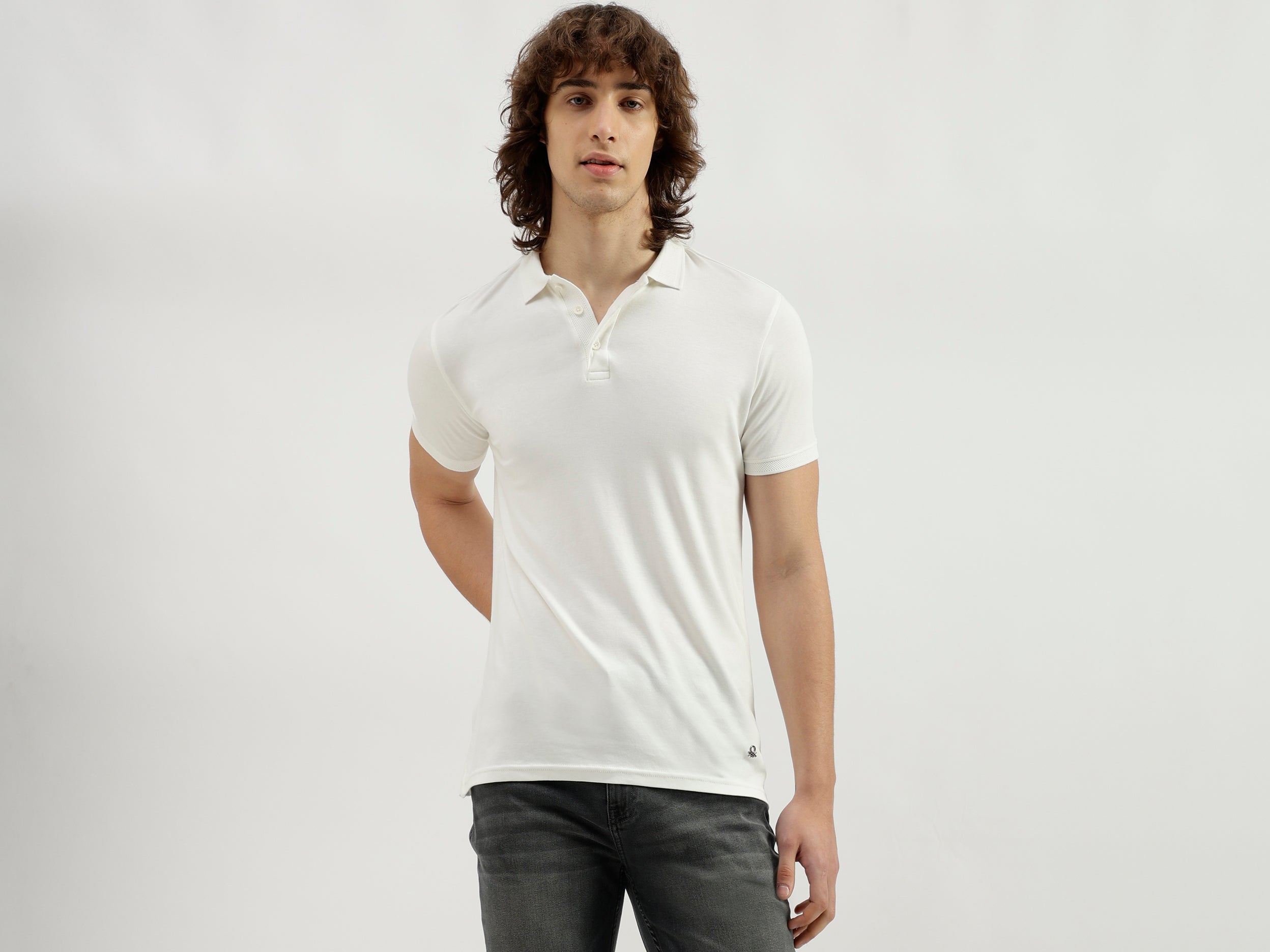 Polo Neck Solid Pattern T-Shirt