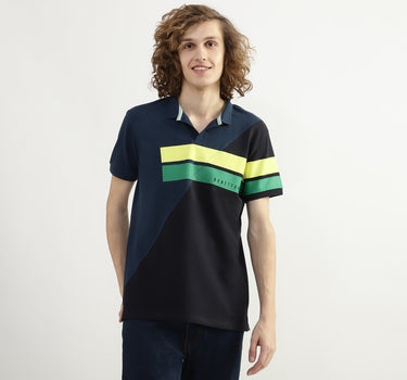 Men Color Blocked Polo Collar T-shirt