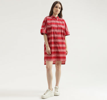 Women's Regular Fit Spread Collar Striped Shirt Dress