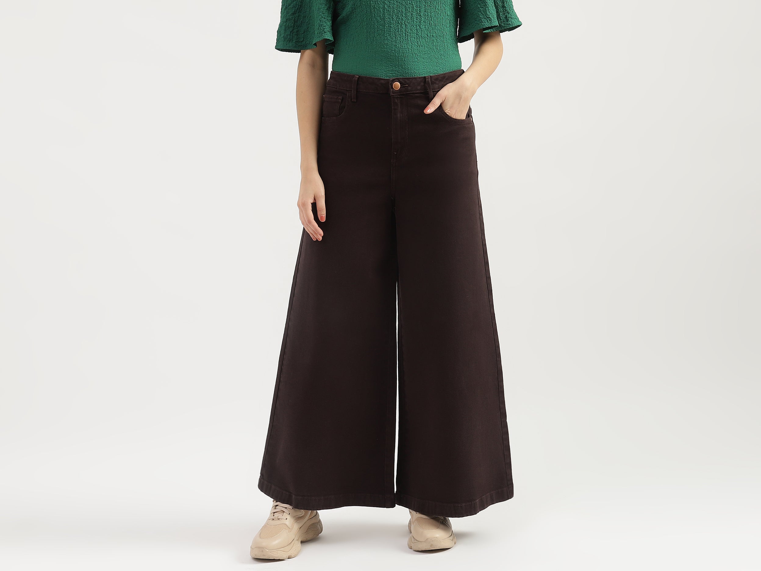 Solid Wide Leg Fit Trousers