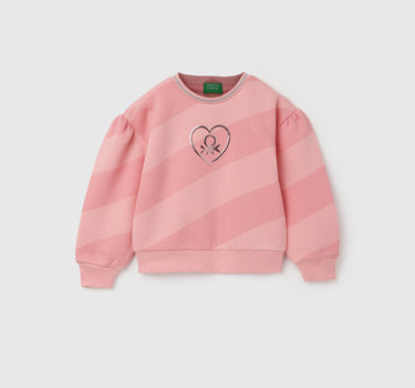 Regular Fit Round Neck Diagonal Stripe With Heart Sweatshirt