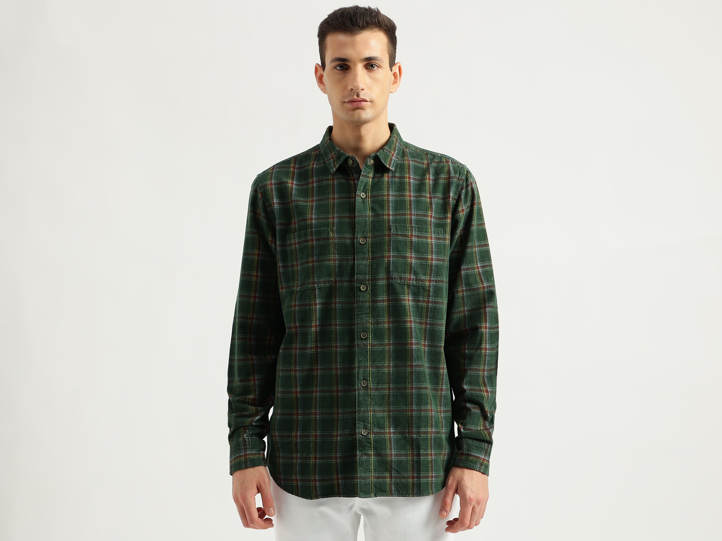 Men's Regular Fit Spread Collar Checked Shirts