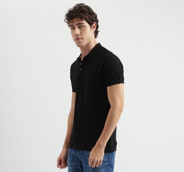 Regular Fit Polo Neck Solid Pattern T-shirt