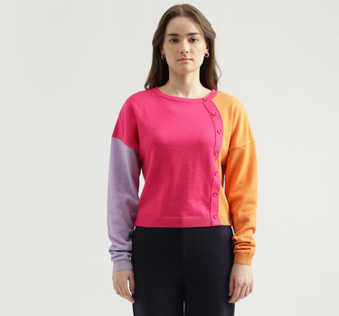 Women's Regular Fit Crew Neck Colorblock Sweater