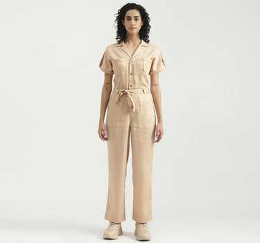 Tencel Solid Lapel Collar Women Dungaree