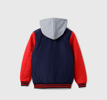 Boy's Regular Fit Varsity Jacket with Detachable Hood