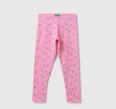 Cotton Blend Printed Regular Length Girls Trousers