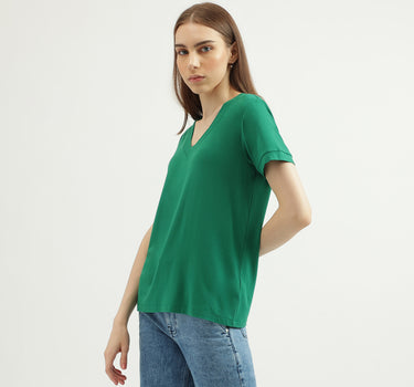 Women's Regular Fit V-Neck Solid T-shirt