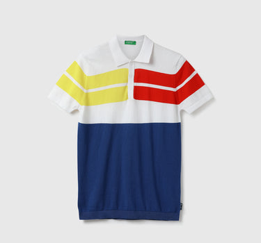 Men Color Blocked Polo Collar T-shirt