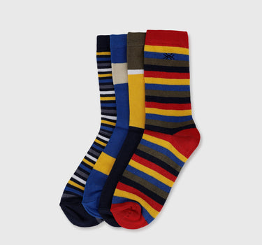 Pack of 4 Color Blocked & Striped Socks