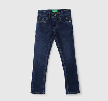 Boys Navy Blue Solid Slim Fit Jeans