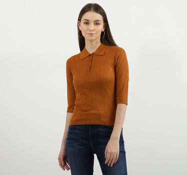 Women Solid Polo Neck Top