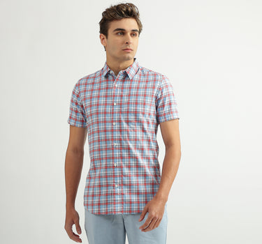 Men Checked Spread Collar Shirt