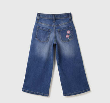 Girls Solid Wide Leg Jeans