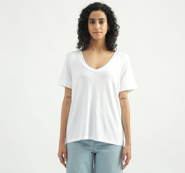 Viscose Solid V-Neck Women T-shirts