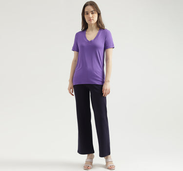 Women's Regular Fit V-Neck Solid T-Shirt