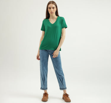 Women's Regular Fit V-Neck Solid T-shirt