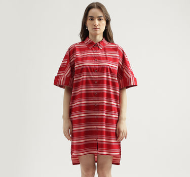 Women's Regular Fit Spread Collar Striped Shirt Dress