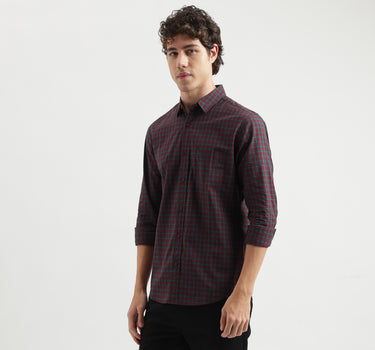 Slim Fit Spread Collar Checked Pattern Shirt