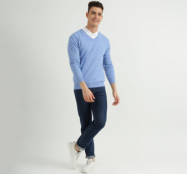 Mens V-Neck Solid Sweater