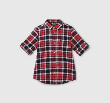 Boy's Regular Fit Spread Collar Checked Shirt