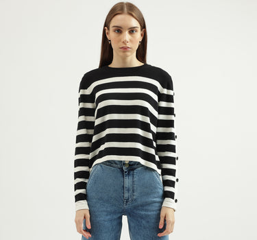 Women's Regular Fit Crew Neck Striped Sweater