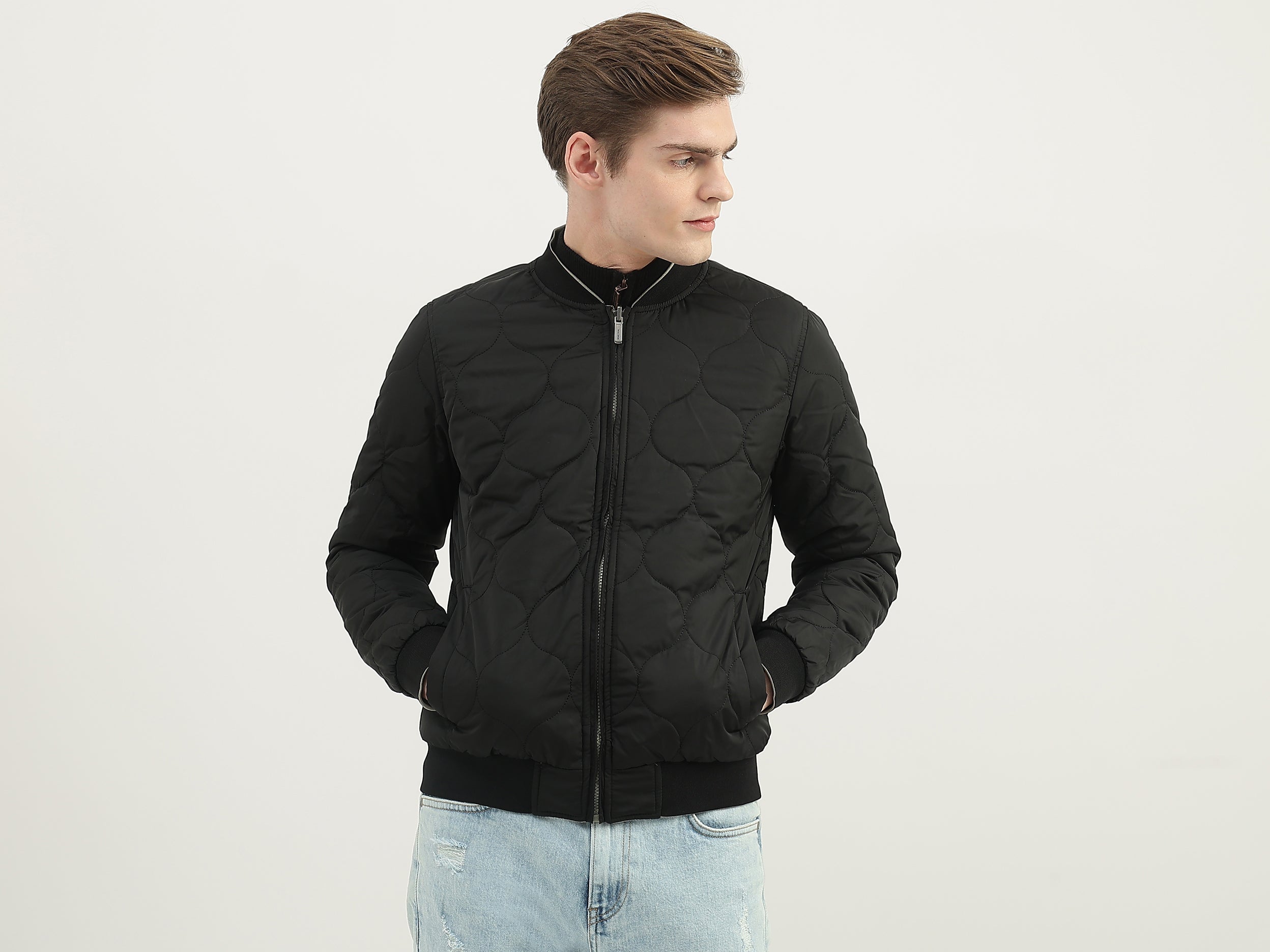 Men Quilted Stand Collar Jacket