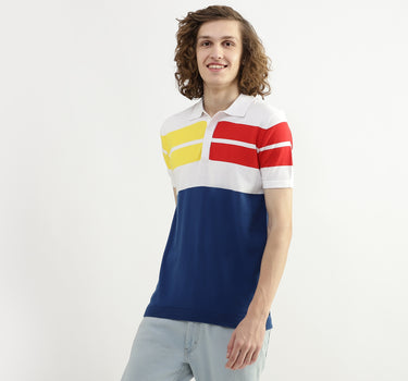 Men Color Blocked Polo Collar T-shirt