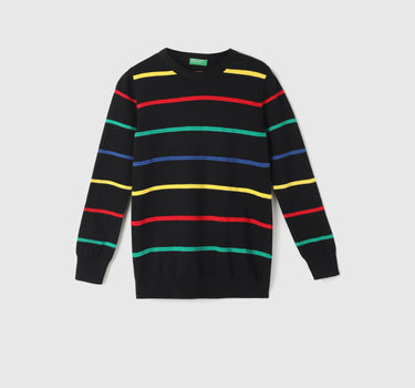 Boy's Regular Fit Round Neck Striped Sweaters