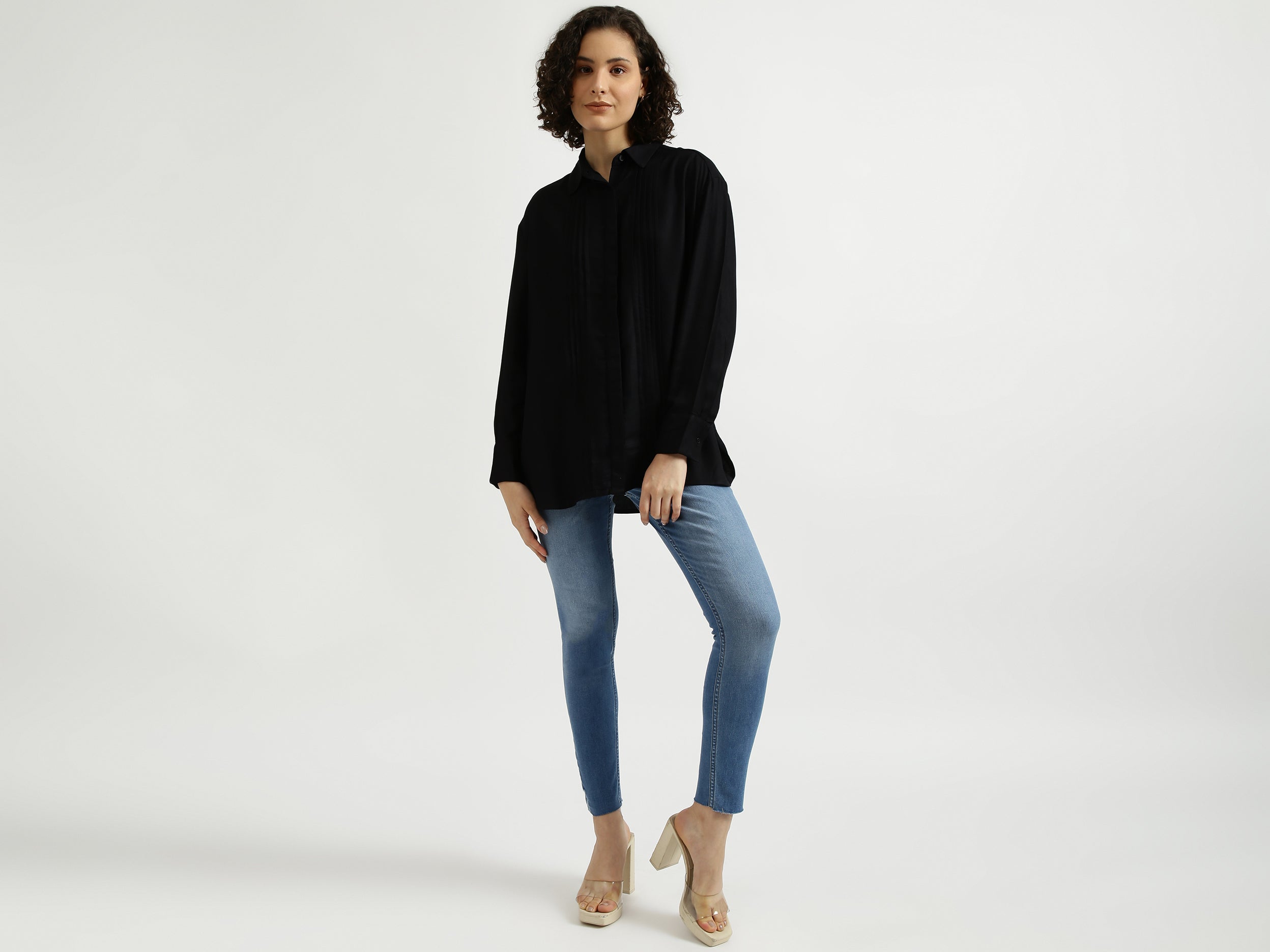 Black Pintuck Pleated Shirt