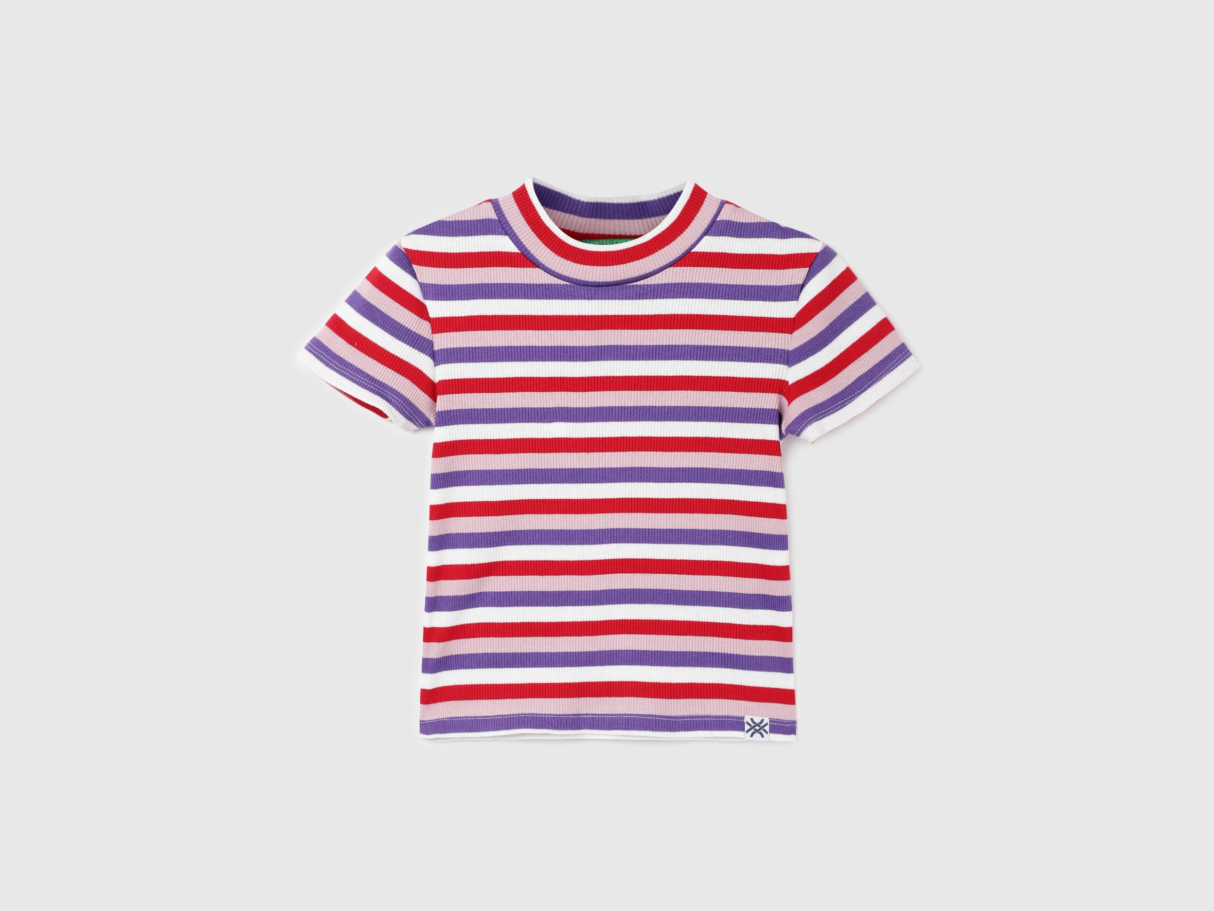 Regular Fit Mock Neck Striped Girl's T-Shirt