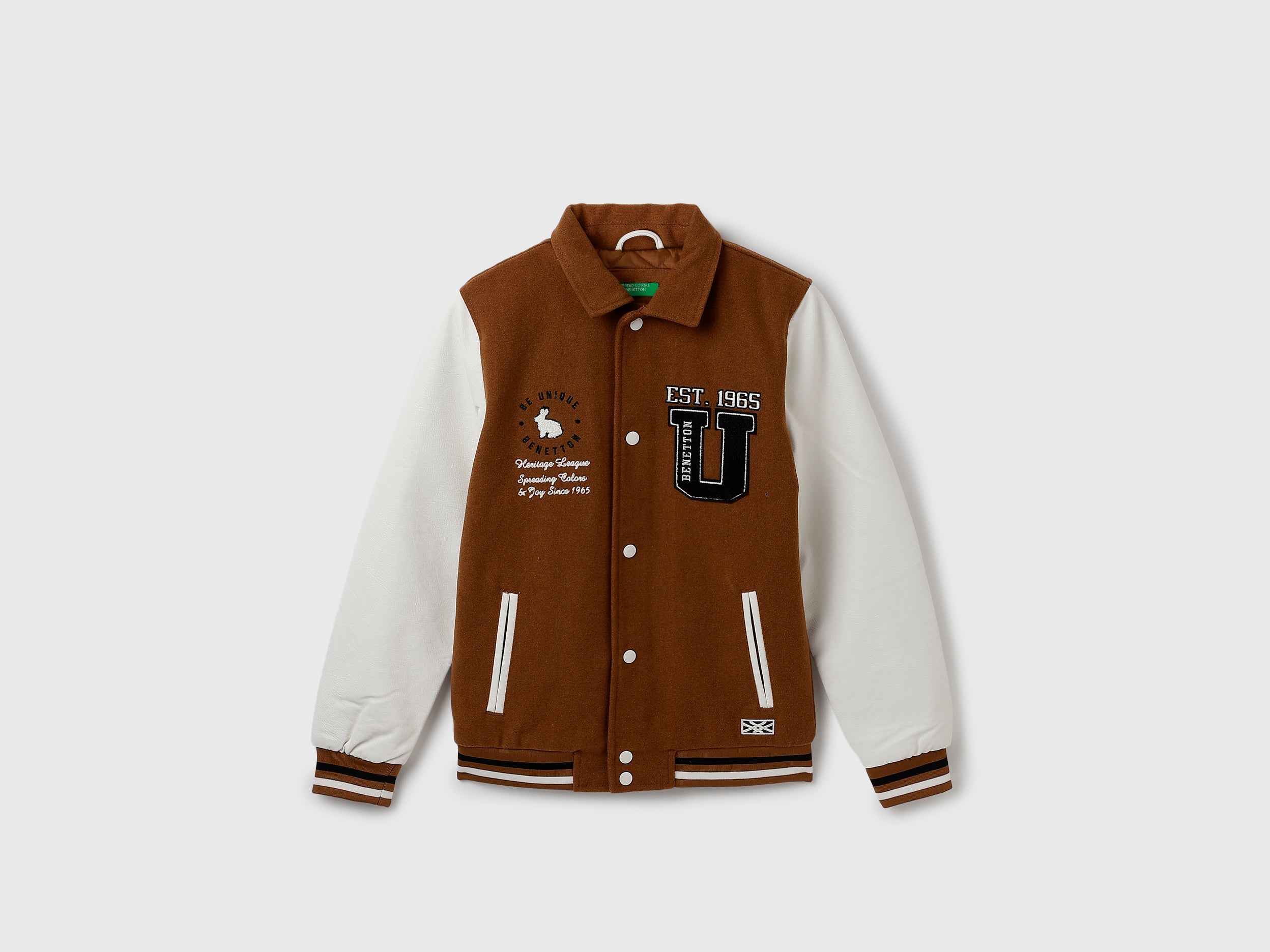 Boy's Regular Fit Rabbit Badge Embroidered Varsity Jacket