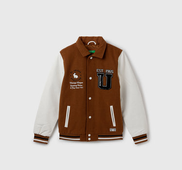 Boy's Regular Fit Rabbit Badge Embroidered Varsity Jacket