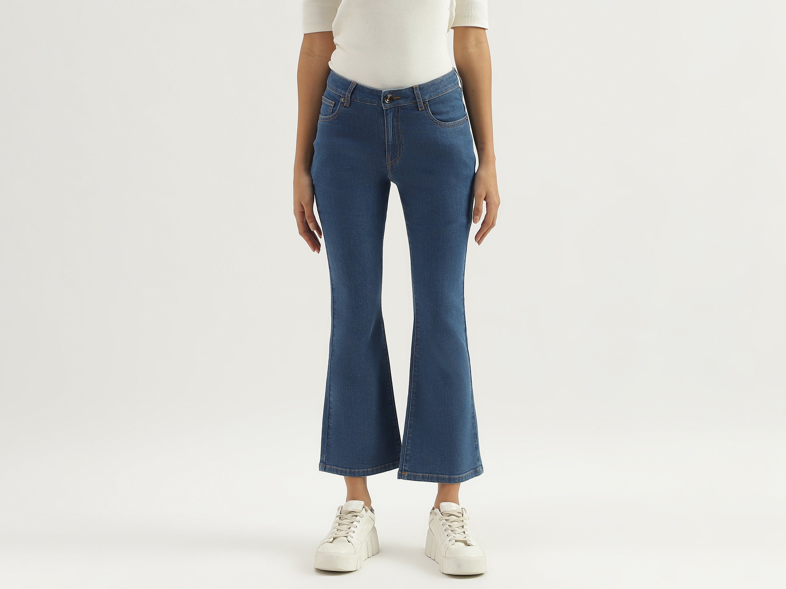 Solid Mid Waist Bootleg Jeans