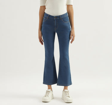 Solid Mid Waist Bootleg Jeans