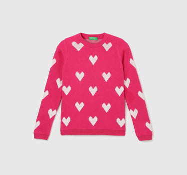 Girl's Regular Fit Crew Neck Knitted Sweater