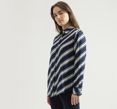 Women's Regular Fit Spread Collar Striped Shirt