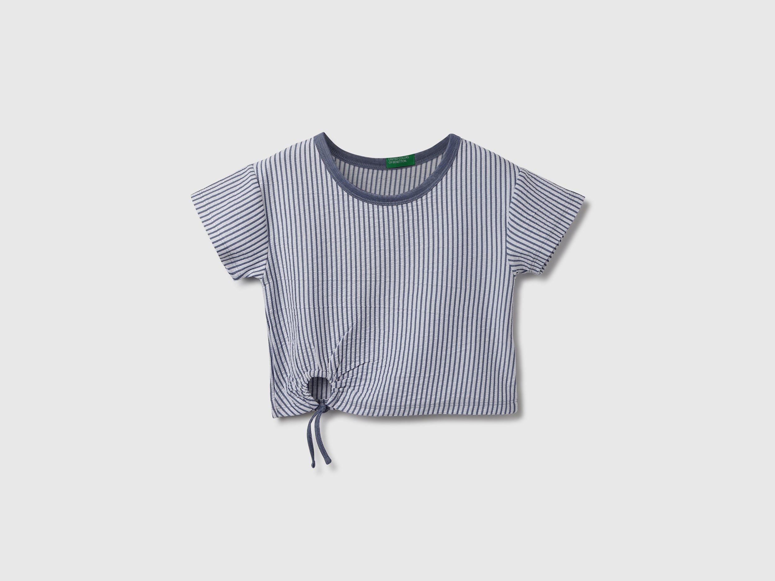 Regular Fit Round Neck Striped & Tie-Up T-Shirt