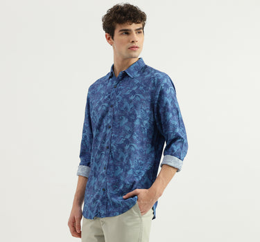 Slim Fit Spread Collar Floral Print Shirt