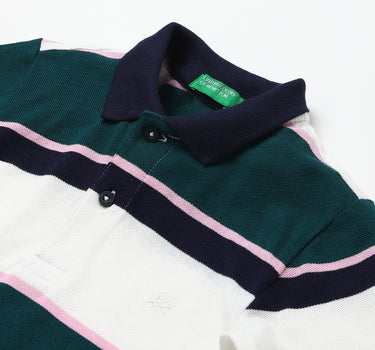 Black And Green Striped Polo T-Shirt