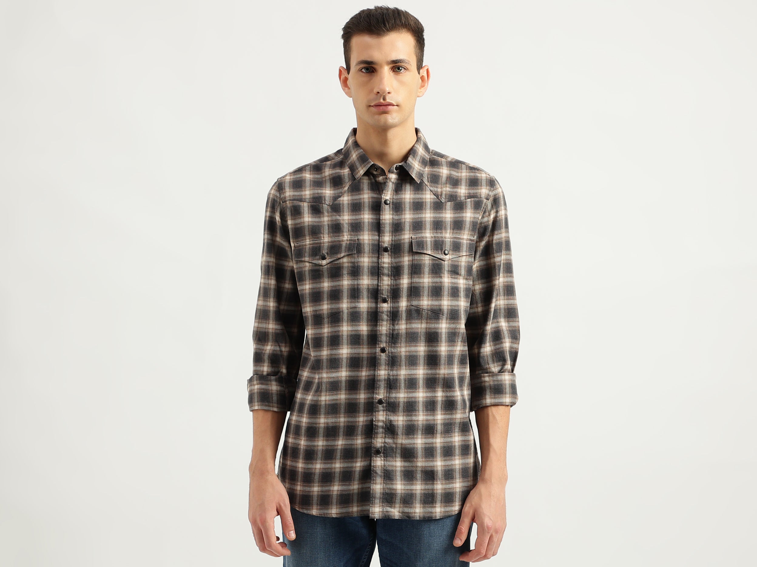 Men's Regular Fit Spread Collar Checked Shirts