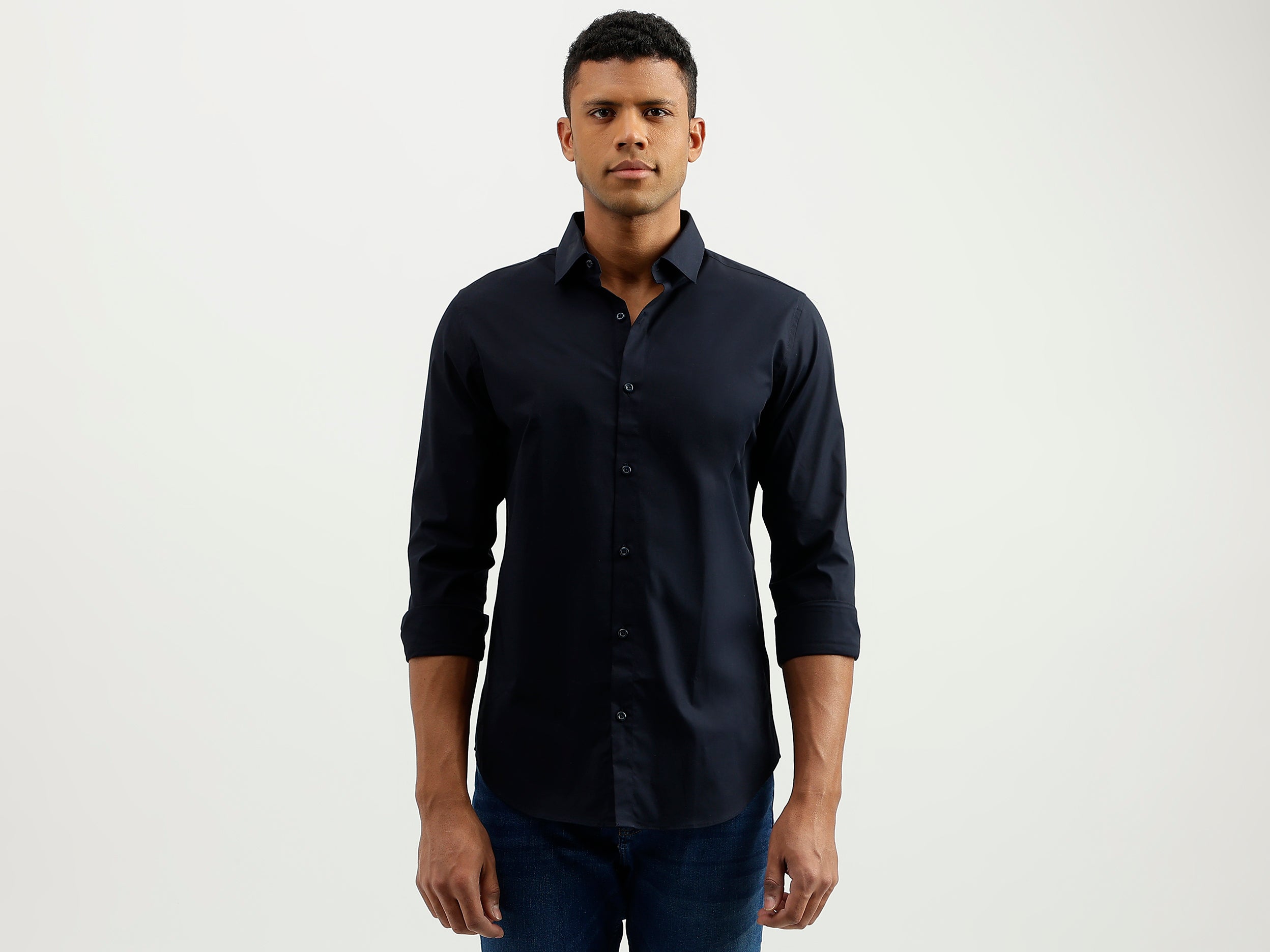 Slim Fit Spread Collar Solid Shirt