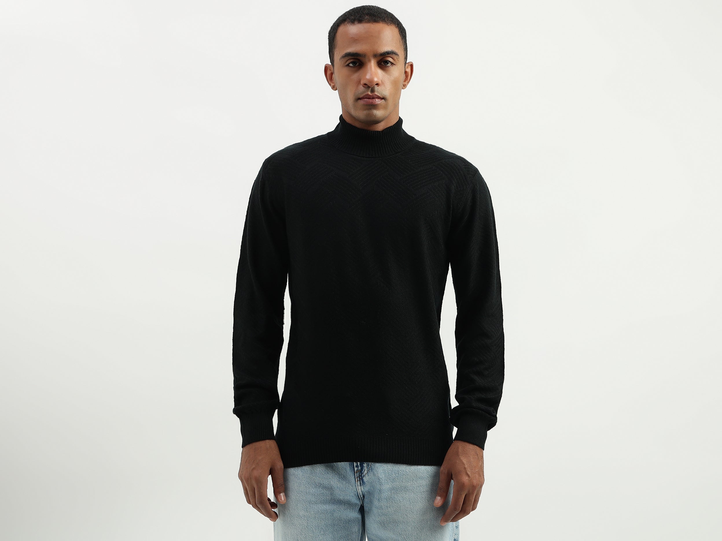 Regular Fit High Neck Textured Sweater