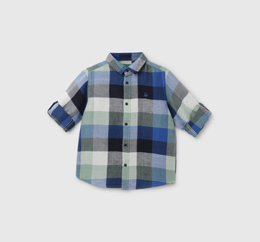 Boy's Regular Fit Spread Collar Checked Shirt