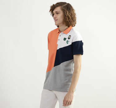 Men Color Blocked Polo Collar T-shirt