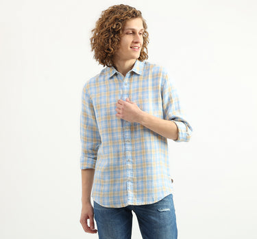 Men Checked Spread Collar Shirt