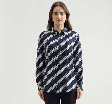 Women's Regular Fit Spread Collar Striped Shirt