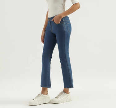 Solid Mid Waist Bootleg Jeans