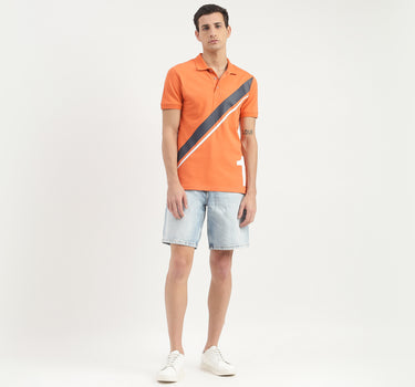 Diagonal Striped Detail Polo T-Shirt