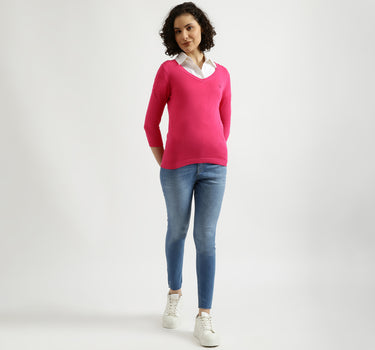 Fuchsia V-Neck Sweater